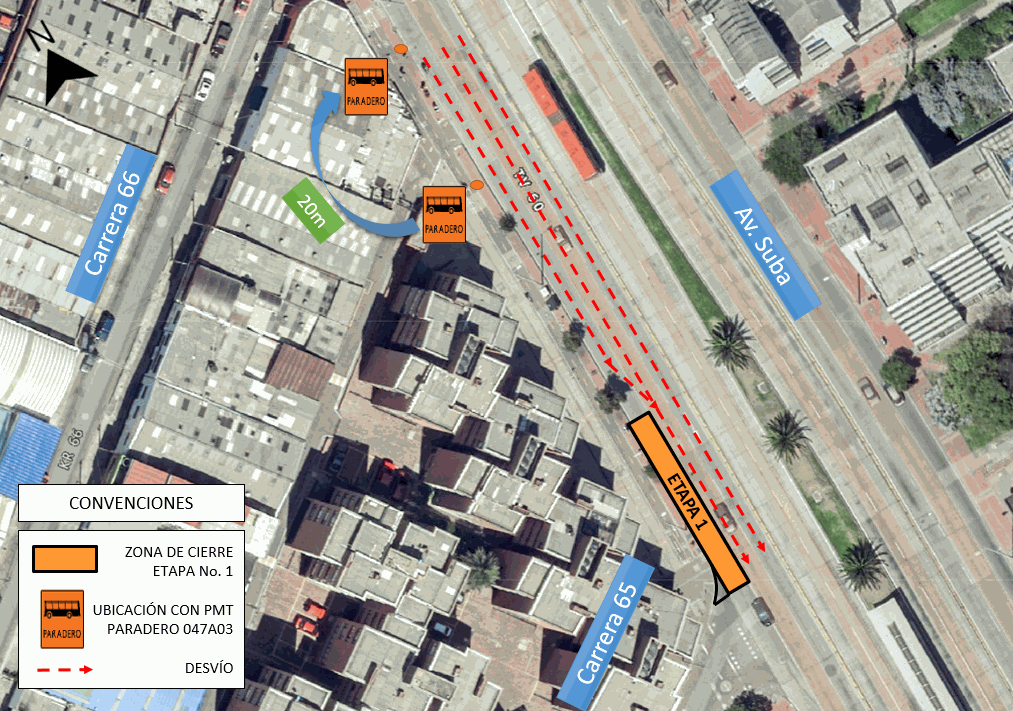 Mapa 2. Tránsito vehicular en la zona de obra – Etapa 1 (Cierre del carril occidental)