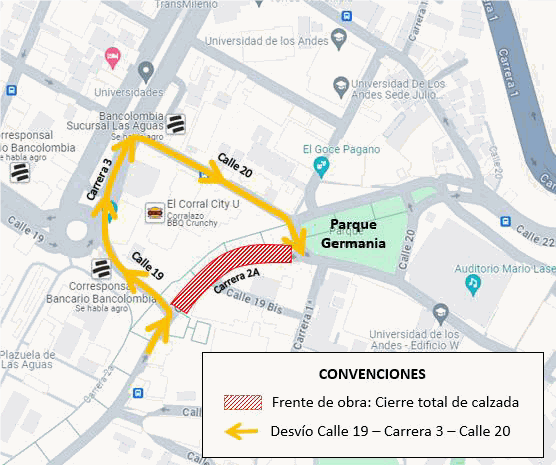 Mapa manejo de tráfico por obras en Eje Ambiental