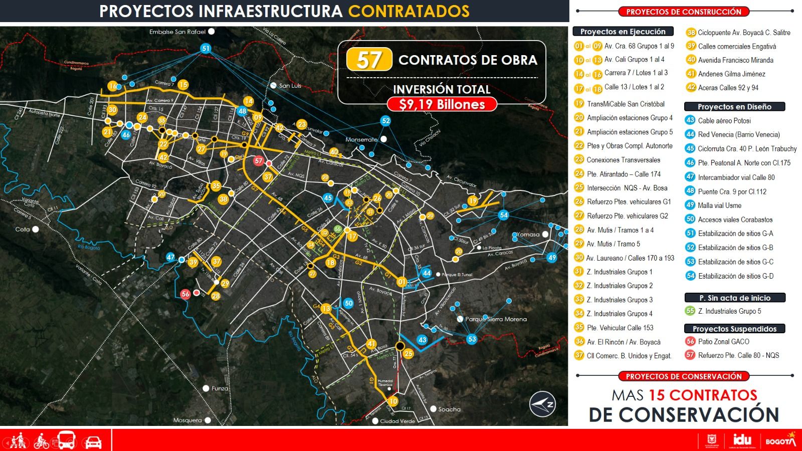 Mapa con contratos vigentes del IDU 