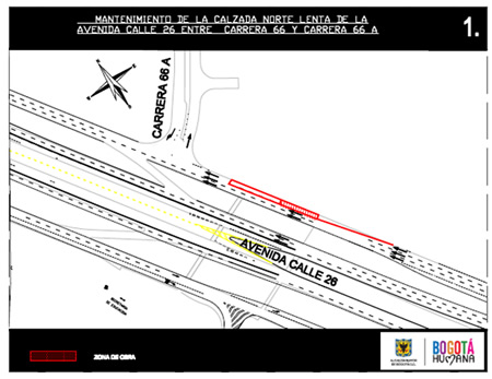 Cierre parcial de la calzada lenta costado norte de la Avenida Calle 26 entre Carrera 66 y Carrera 66A