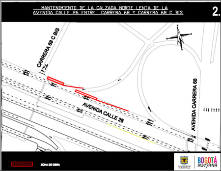 Cierre parcial de la calzada lenta costado norte de la Avenida Calle 26 entre Carrera 68 y Carrera 68 C Bis