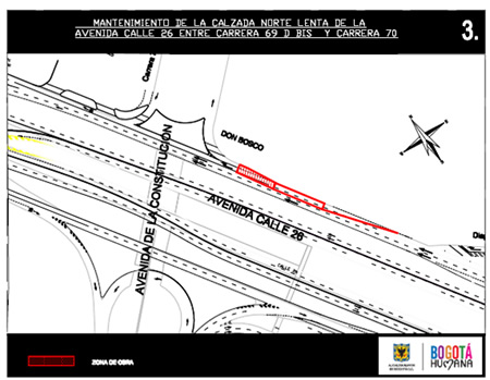 Cierre parcial de la calzada lenta costado norte de la Avenida Calle 26 entre Carrera 69 D Bis y Carrera 70