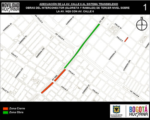 Mapa 1. Zona de obra y zona de cierre. Fuente SDM 2014