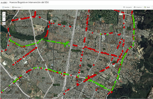 Aplicativo IDU para el reporte de huecos Bogotá, imagen Cra 7ª con Cll 100