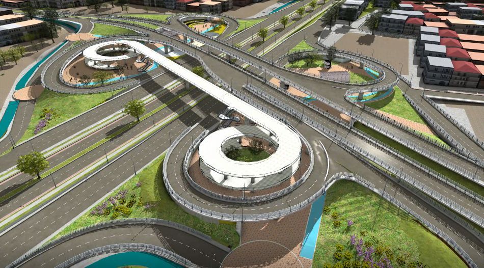 Render intersección a desnivel en la Autopista Sur (NQS) con Avenida Bosa