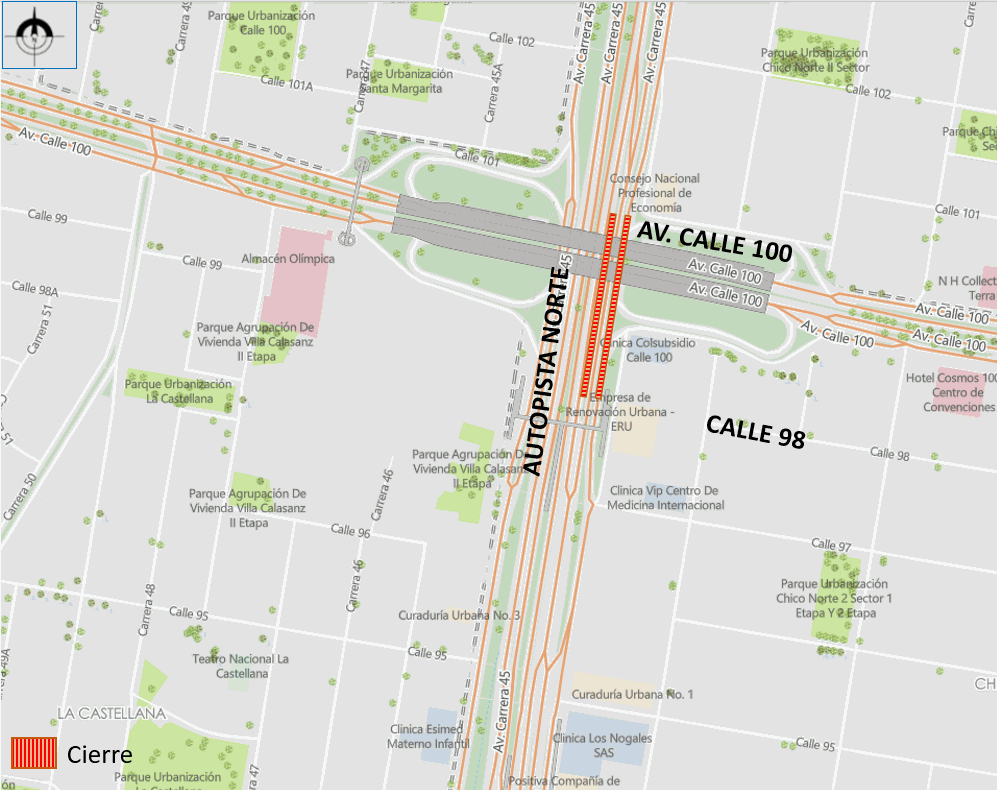 Mapa 1: Zona de obra autonorte con calle 100