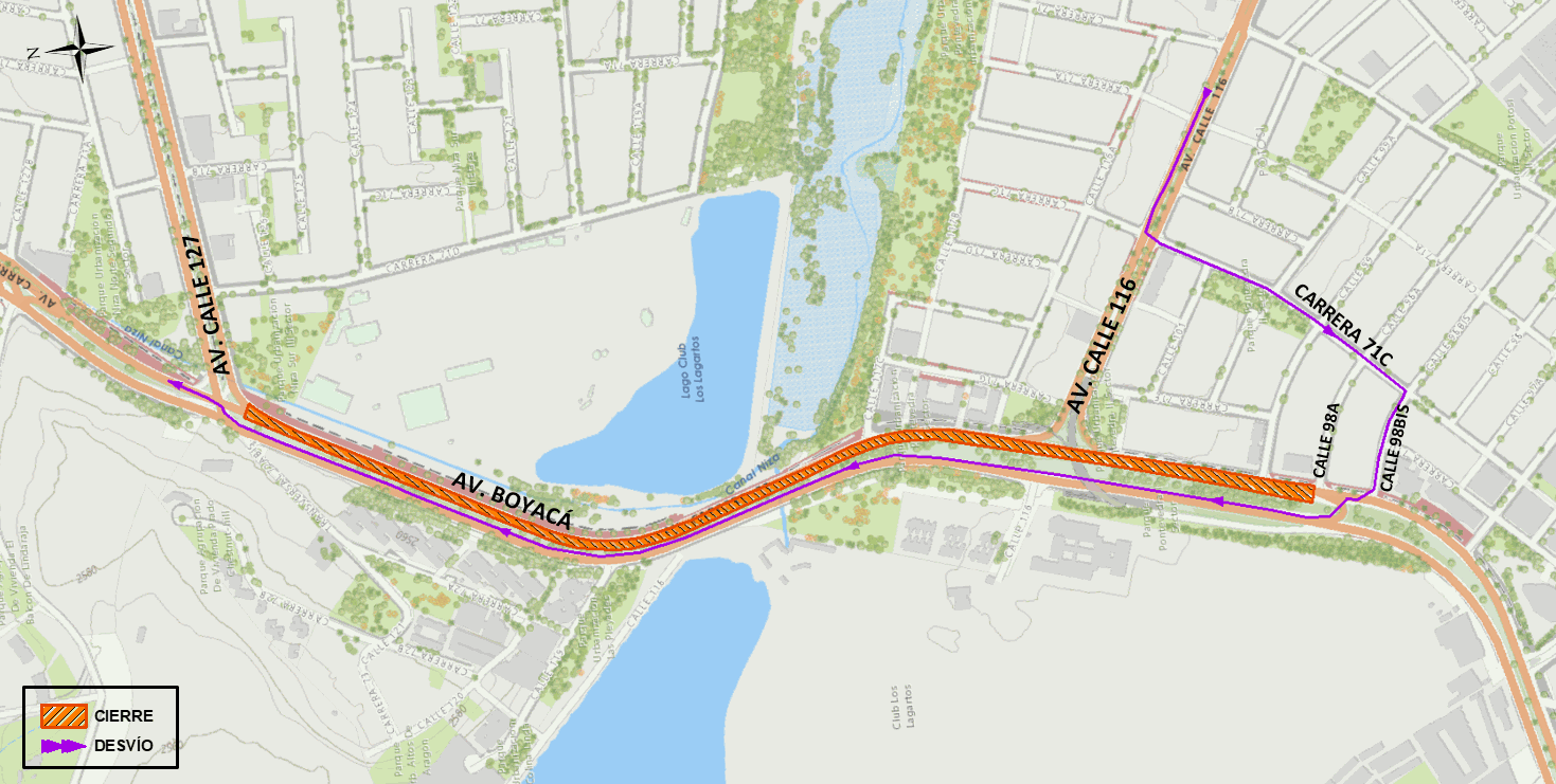 Mapa 8. Zona de obra en la calzada occidental. Cierre de la avenida calle 116.