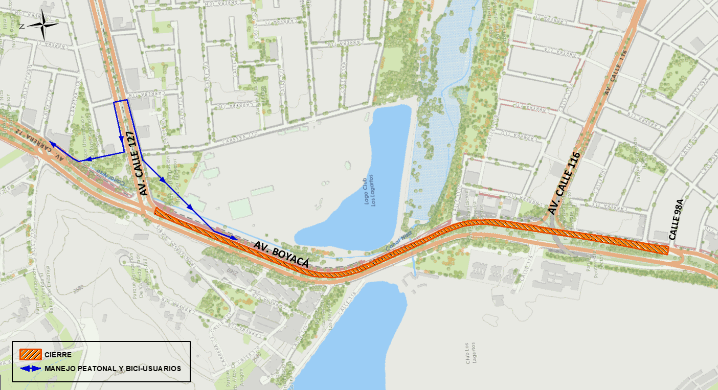 Mapa 10. Zona de obra en la calzada oriental y tránsito de ciclistas.