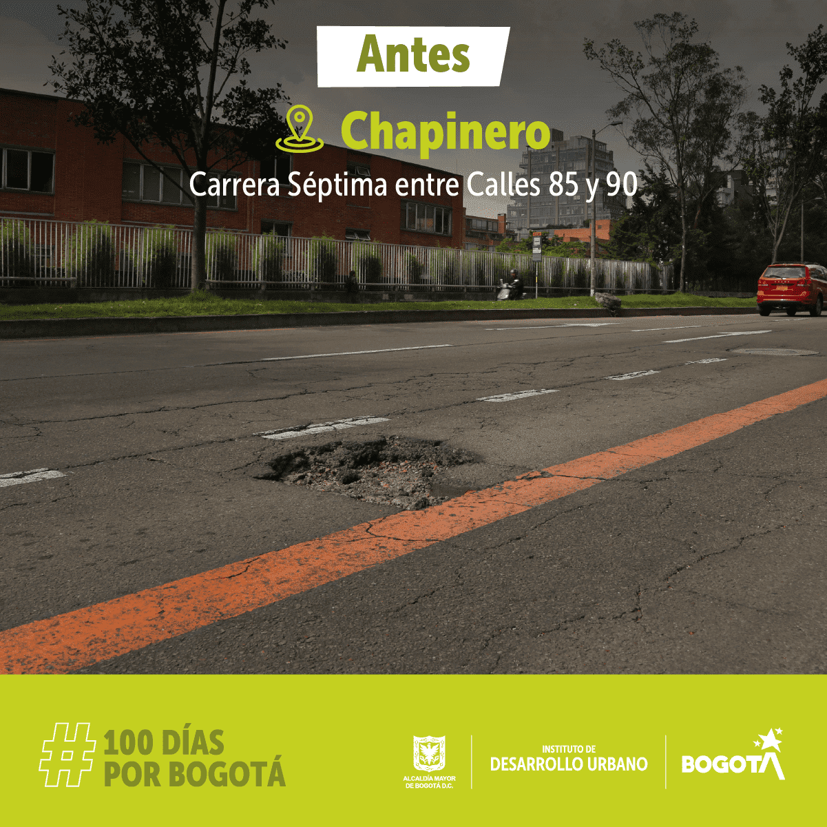 Fotografía de una calle en la localidad de Chapinero antes de su reparación
